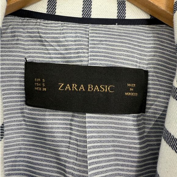 Zara Blazer Womens Nautical Single‎ Breast Stripped Blue White Size Small - Picture 2 of 11